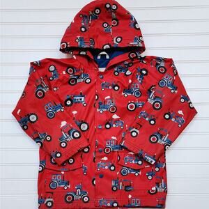 Hatley Kids Red Farm Tractors Terry Lined Rain Jacket Size 7